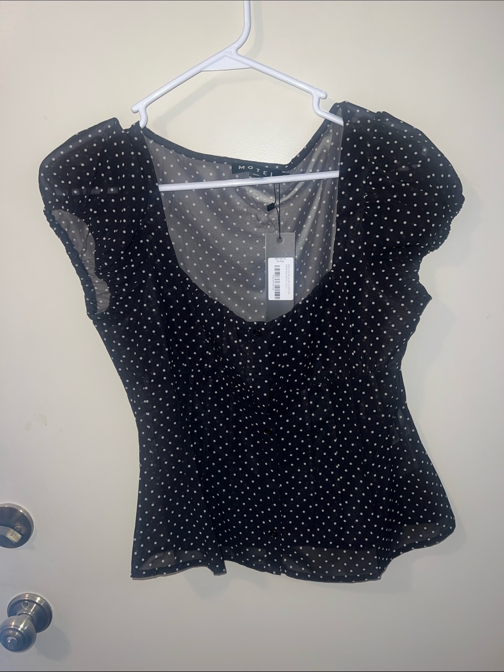 NWT Motel Black Polka Dot Puff Sleeve Blouse